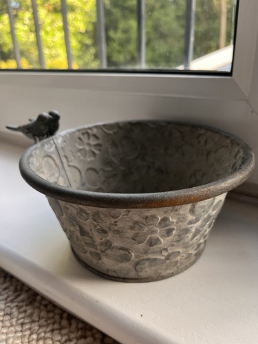 Metal planter with - planter, birds
