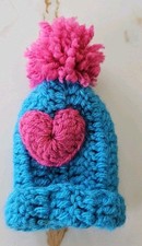 Handmade Knitted Gear Knob Cover Hat Cerise Pink and Turquoise.
