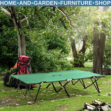 Double Camping Bed Portable Sleeping Cot Tear-Resistant Folding Design Green