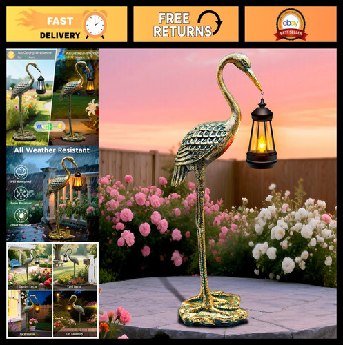Solar garden crane statue - solar,