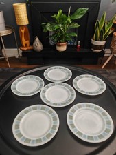 Vintage JAJ Pyrex Matchmaker Side Plate 16.5cm  X 6 Blue Green White 1960s.