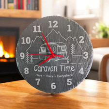 Caravan Theme 30cm Slate Wall Clock Can be personalised with Peoples Names