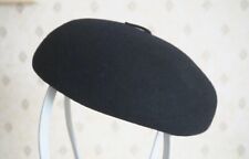 Vintage 1970s 1980s French Beret Style Pillbox Hat Black Wool Felt Ladies Women