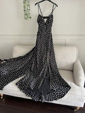 Mori lee prom/evening dress Size 10/12 Black And White Polkadot Beaded Silk Feel