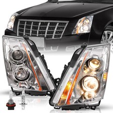 For 2008-2014 Cadillac CTS Chrome Amber Halogen Headlight Headlamp LH+RH w/Bulbs