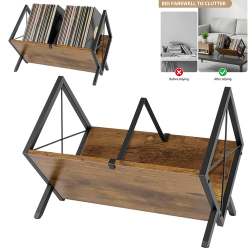 Wood record storage rack - wood,