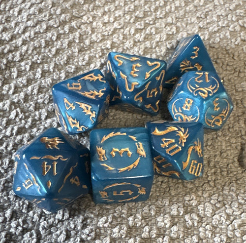 Blue gold polyhedral dice - blue,