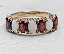 9ct Yellow Gold Ring Garnet and Opal Stones UK Hallmarked Ring Size P