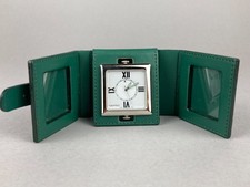 FINE QUALITY VINTAGE NEPRO SWISS MADE GREEN 'LEATHER' CASED TRAVEL CLOCK