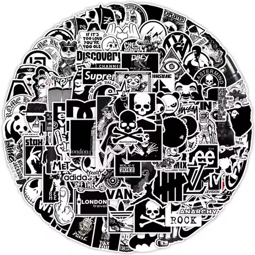 100pcs black white graffiti - black,