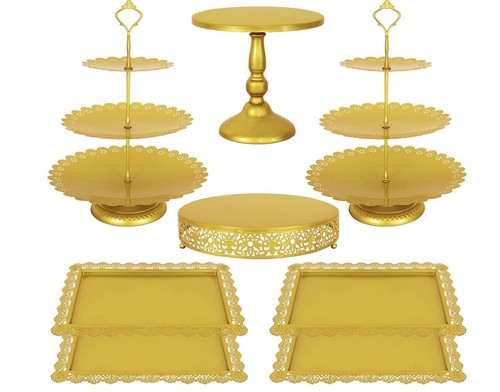 Pcs cake stand gold metal - 8,