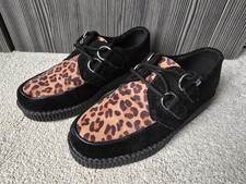 T.U.K Viva Low Creeper Black & Leopard Suede Shoes New.