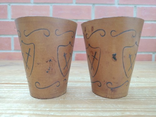 Pair vintage leather cups - vintage,
