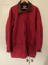 VINTAGE MARLBORO COUNTRY STORE CHORE JACKET-RED CANVAS-LEATHER TRIM-LARGE