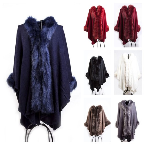 Women faux fur poncho fleece - women,