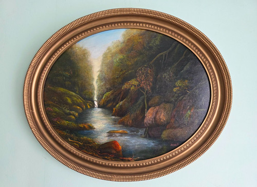 Large antique oval oil - antique,