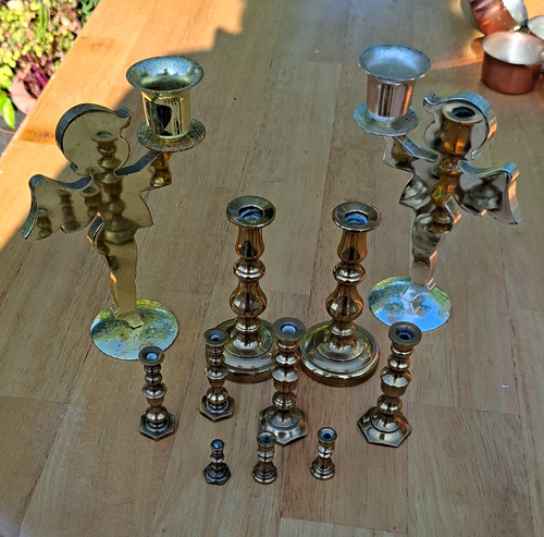 Mixed brass candlesticks - mixed,