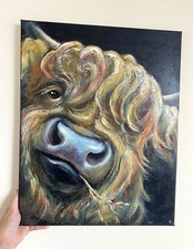 Original Acrylic Canvas Painting Highland Cow Portrait “Big Softy” by ili