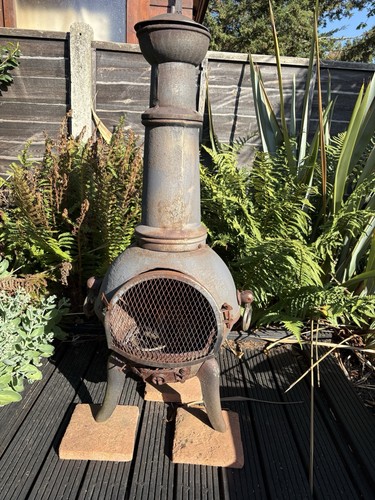 Black metal outdoor chiminea - metal,