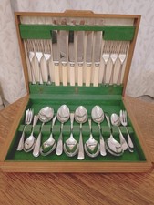 Vintage ART DECO 33 Piece Faux Bone DESSERT CUTLERY SET - Made in Sheffield
