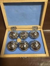 Mini Pétanque French Boules Set In Wooden Box - 1-1/4" Diameter Metal Balls