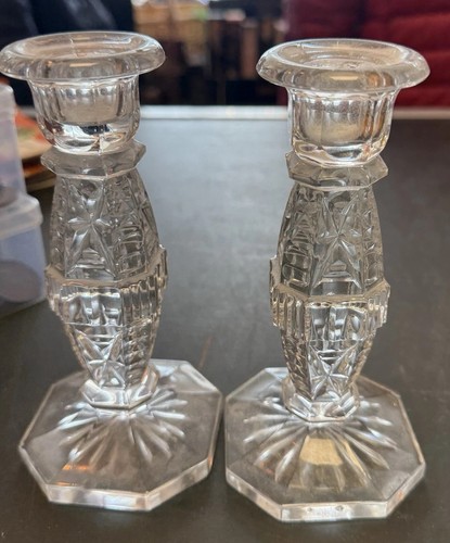Pair crystal candlesticks - crystal,