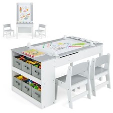 2-in-1 Kids Art Table and Easel Set Toddler Play Activity Drawing Desk w/Chairs