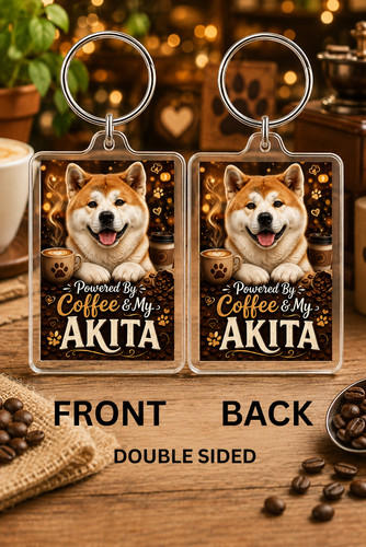 Akita dog keyring - coffee,