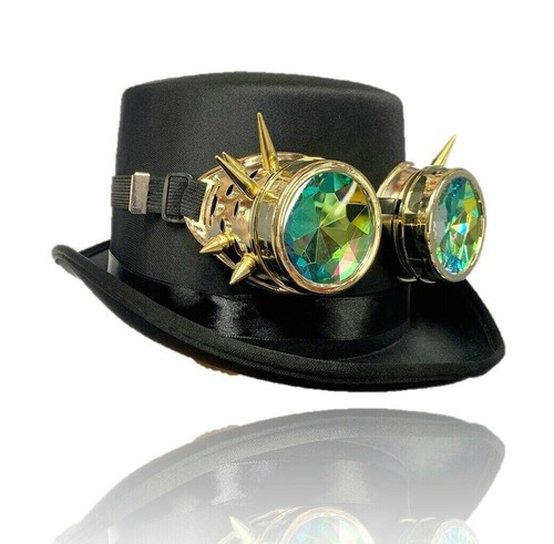 Black top hat gold holographic - black,