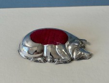 Antique Solid Silver Recumbent Pig Pin Cushion