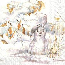 4 x Single Paper Napkin/3-Ply/33cm/Decoupage/Christmas/Peter Rabbit in the Snow