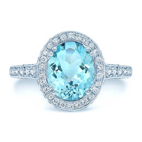 14k white gold oval - white, aquamarine
