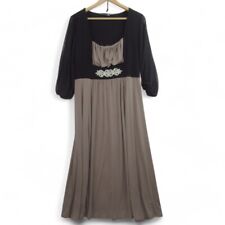 Joanna Hope Dress Black & Brown Size UK18 Beaded Detail Sheer Sleeves - Preloved