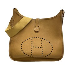 Auth HERMES Evelyne GM Light Brown Taurillon Clemence Square H Shoulder Bag