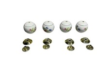 4 Vintage Floral Design 2.5" Round Porcelain Ceramic Finials Brass Bed Knobs