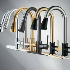 Kitchen Sink Faucet Pull Down Single Handle Swivel Sprayer Mixer Tap W/Plate