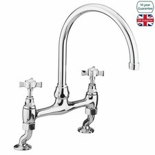 Wilton Kitchen Tap Bridge Cross Head Traditional Brass Deck Sink Mixer Chrome