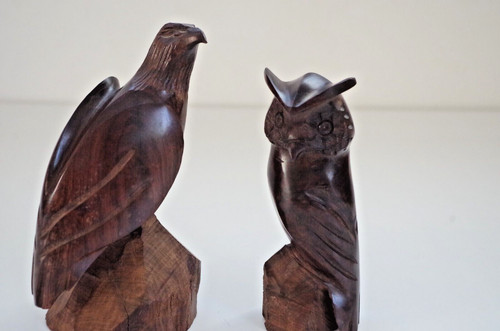 Vintage hand carved wood owl - hand,