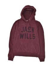 JACK WILLS Womens Graphic Hoodie Jumper UK 10 Small  Burgundy Cotton EB01