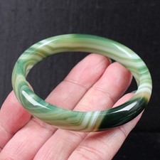 58MM Certified Natural Green-striped Agate Chalcedony Jade Bracelet Bangle