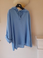 Luca Vanucci Blue Hooded Overshirt  Linen Viscose Size Medium