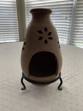 Clay Chiminea 10" Tall with Stand Candleholder Incense Burner Tea Light Holder