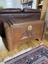 Chinese Camphor Chest Carved Antique Box Trunk - Intriquet Carvings