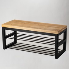 Shoe Bench Metal Industrial Furniture Handmade Bench for shoes Wooden Oak Seat