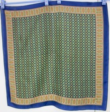 Vintage Scarf RN 14055 Made In Japan 70 Rayon 30 Silk Green Red on Navy 23" Sq.