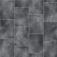 Black Slate Tiles Vinyl Flooring Feltback 4mm Lino Kitchen Bathroom