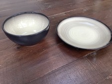 JOHN ROCHA SHADE EARTHENWARE DARK GREY SOUP/CEREAL BOWL + 8.25” PLATE