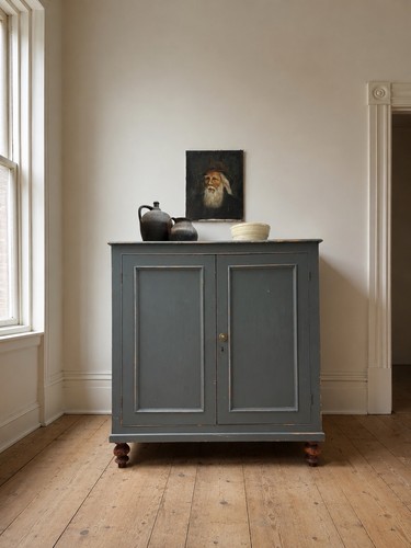 Antique painted linen cupboard - linen,