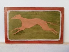 Folk Art Cream Running Greyhound Lurcher Whippet Silhouette  Painting  9" x 5.5"