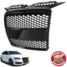 For Audi A3 8P 2003-2008 Front Main Grille Gloss Black W/Emblem Holder RS Look